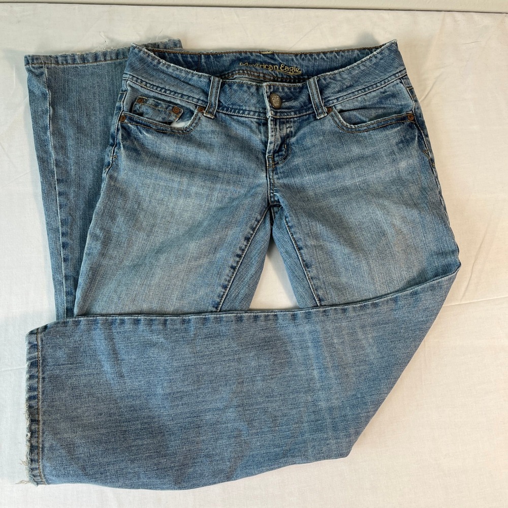 American Eagle Artist Jeans Womens 4 Short Blue Good Low Rise Flare 100% Cotton
